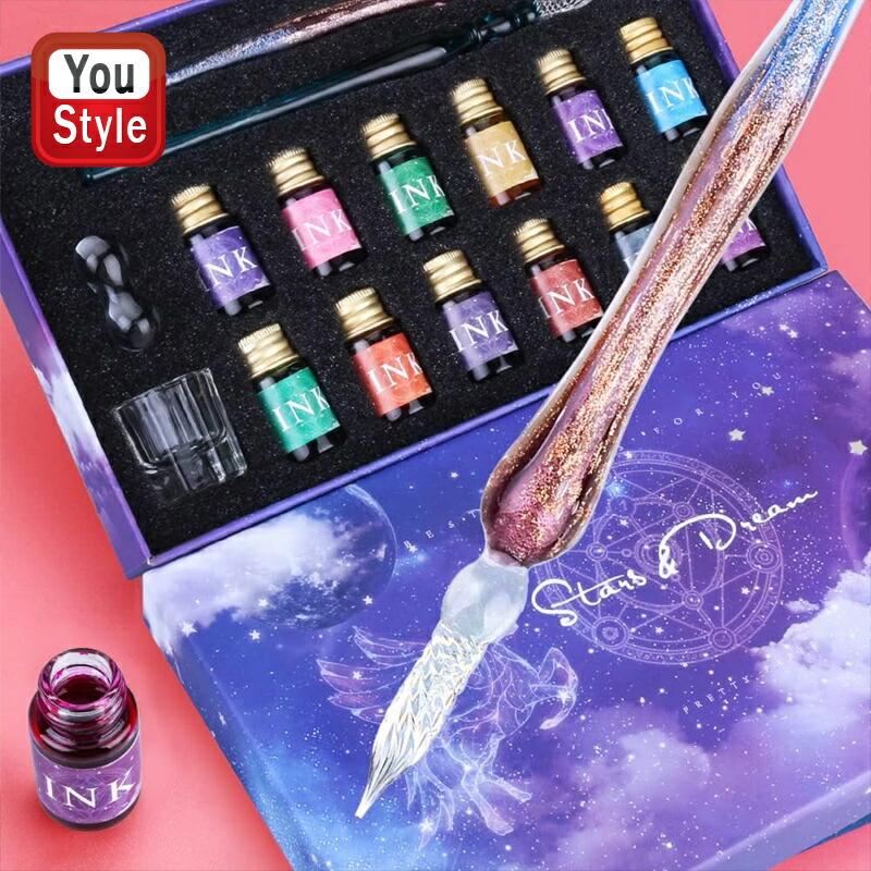 ガラスペンセット ペン1本+インク12色 /ペン2本+インク12色+ペン置き1