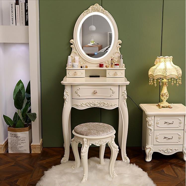 アンティーク風 北欧風ドレッサー 鏡台 お姫系 コスメ台 化粧台 ロココ