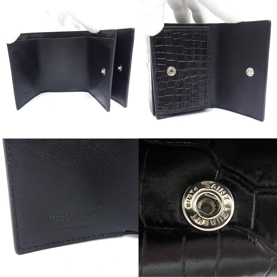 SAINT LAURENT サンローラン 3つ折り財布 コンパクト クロコ型押し