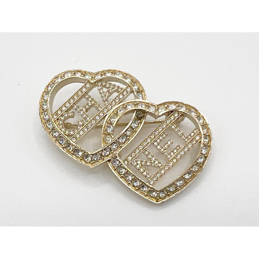 CHANEL（シャネル） ブローチ ダブル ハート モチーフ クリスタル ロゴ