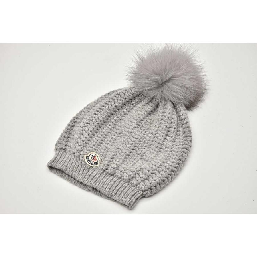Moncler ニット帽 ファー付き グレー