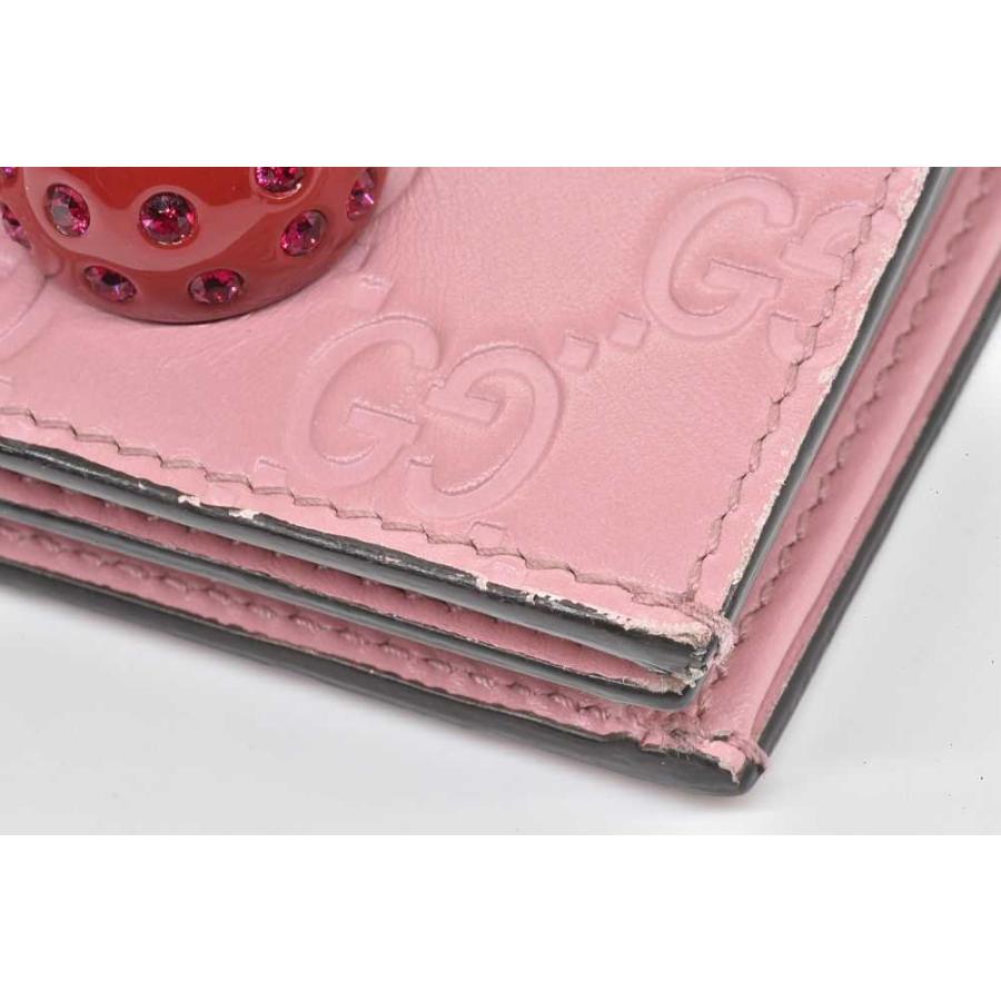 GUCCI 二つ折り財布 ピンク チェリー装飾 さくらんぼ 美品】GUCCI 二