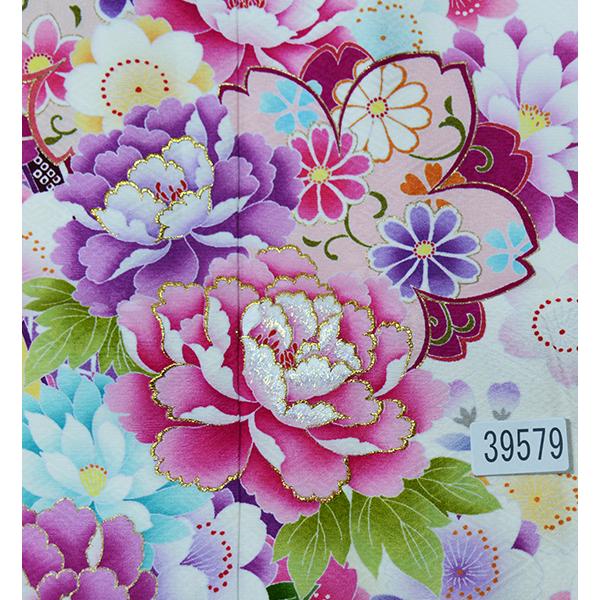 振袖 正絹 着物 単品 仕立て上がり 百花繚乱 金刺繍 白色×赤紫 成人式