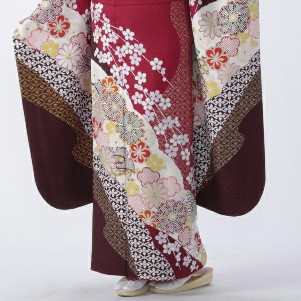京都きもの友禅 振袖 中古 フルセット 成人式 Mサイズ 古典 赤・ワイン