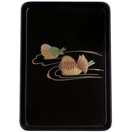 切手盆(越前塗)木製 漆塗り 漆器 磨蒔絵(おしどり) 9号(9寸)横19cm×縦