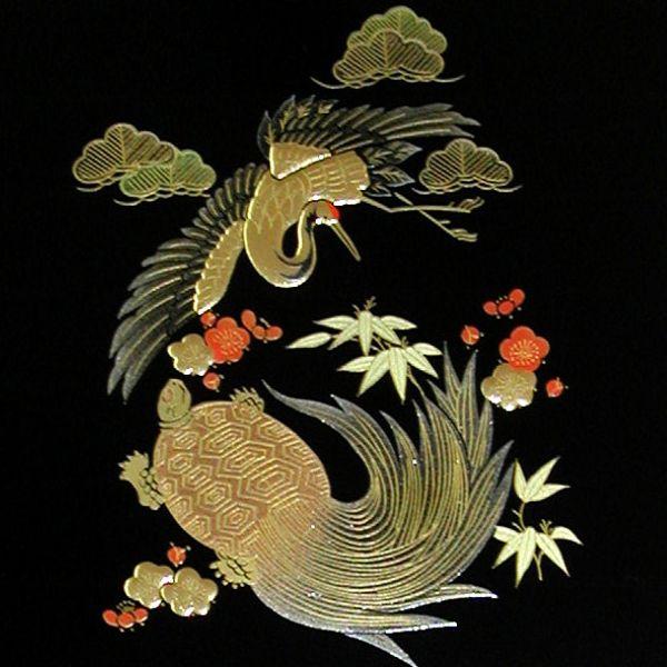 切手盆(越前塗)木製 漆塗り 漆器 蒔絵(松竹梅鶴亀) 9号(9寸)横19cm×縦