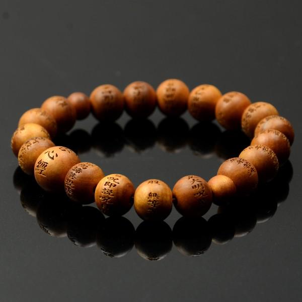 数珠ブレスレット・腕輪念珠 老山白檀共仕立 般若心経彫 尺六(内径約