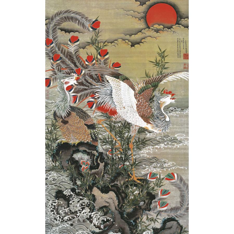 掛軸 (掛け軸) 旭日鳳凰図 伊藤若冲 尺五あんどん 約横54.5cm×縦153cm