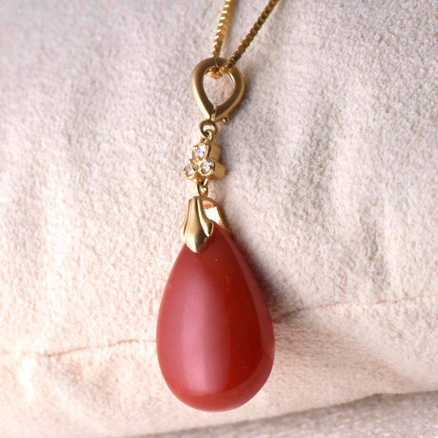 K18 フラットドロップ 血赤珊瑚 ペンダントトップ : ユキコ オオクラ