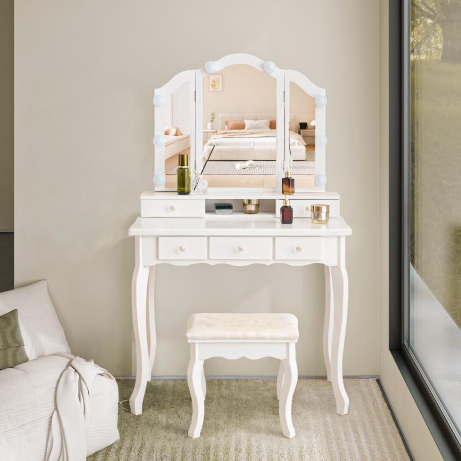 ドレッサー 化粧台 テーブル 鏡台 ライト付き 3色LED 女優ミラー