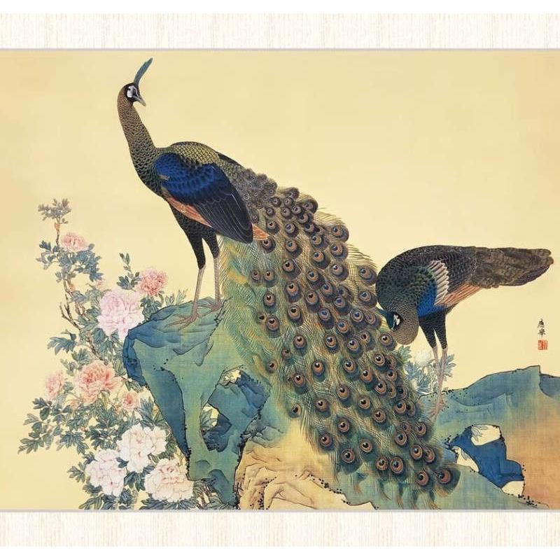 日本の名画 円山応挙 牡丹孔雀図 F8 [g4-bn144-F8] : 人形のゆめさき