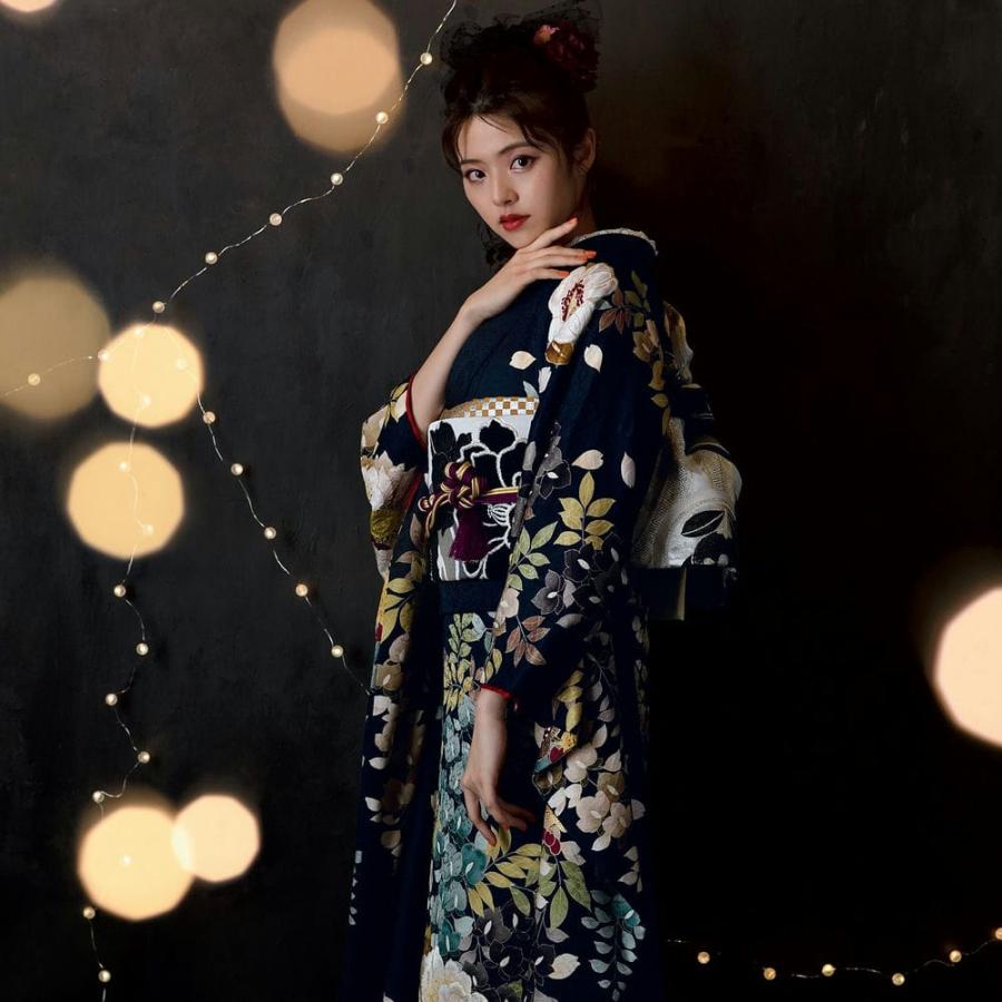 振袖 未仕立て お誂え 新品 成人式 ブランド Dear 墨黒 牡丹と藤花 ご