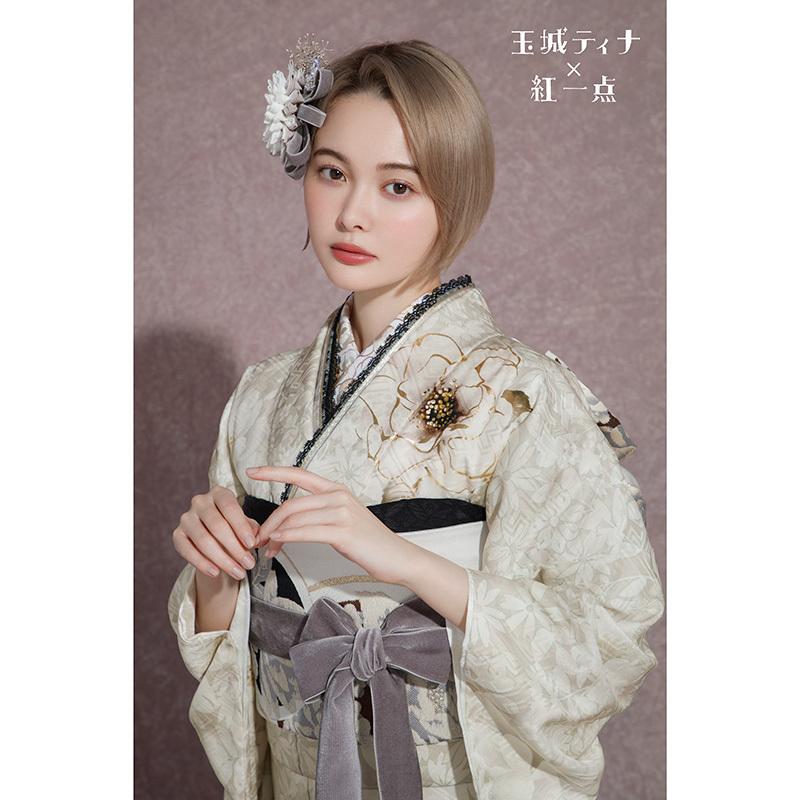 振袖 レンタル 成人式 結婚式 玉城ティナ×紅一点 淡ベージュ 大輪牡丹