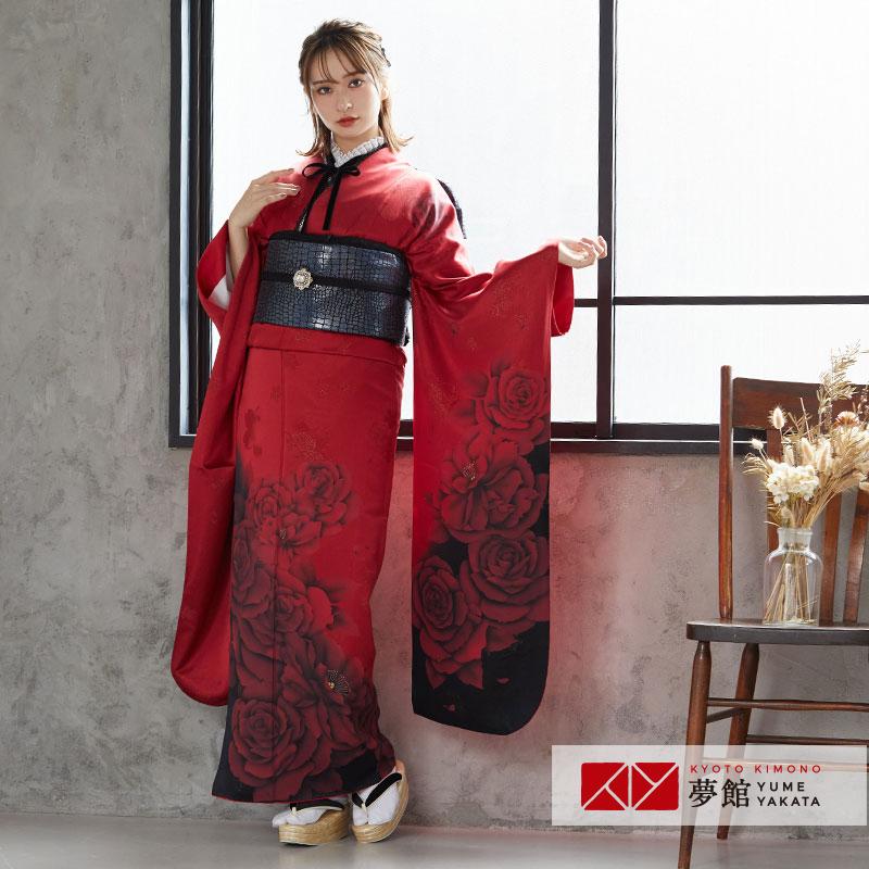 正絹 振袖 赤 843.正絹 振袖、赤、160ぐらい