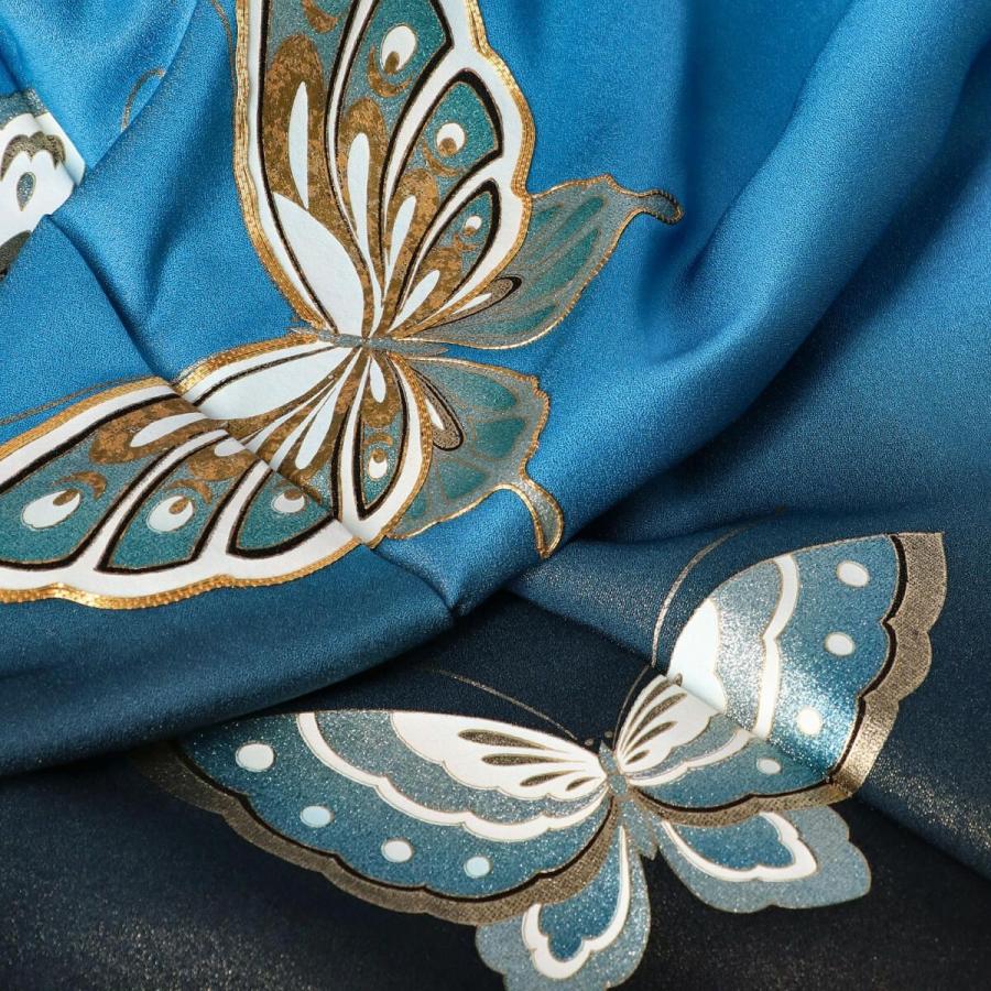 振袖 レンタル 成人式 結婚式 ブルー ラメ入り 金彩蝶(絹)(宅)モデル