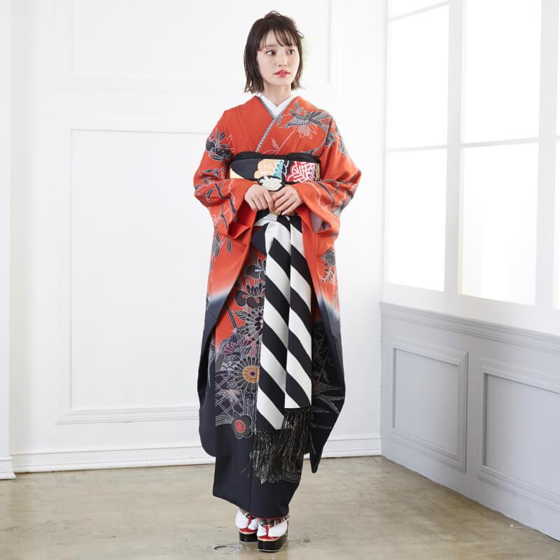 振袖 レンタル 成人式 結婚式 赤×黒 紅型 四季花鳥苑(絹)(宅) 一点物