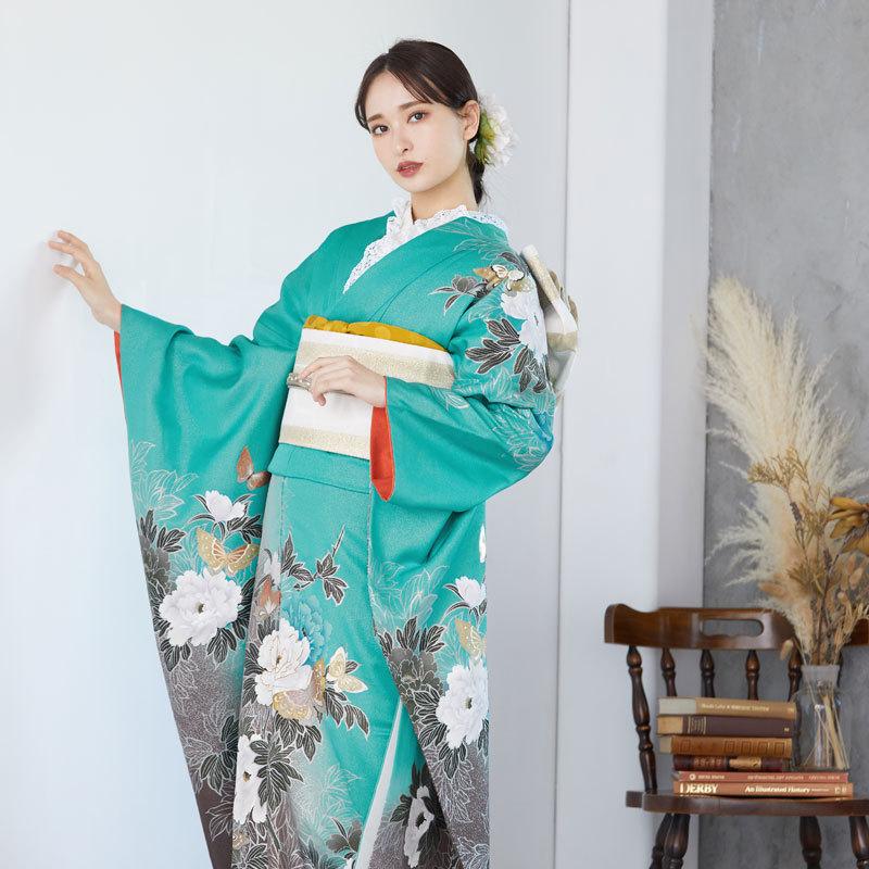 グリーン 振袖 フルセット 楽天市場】仕立て付き 正絹 振袖 フルセット