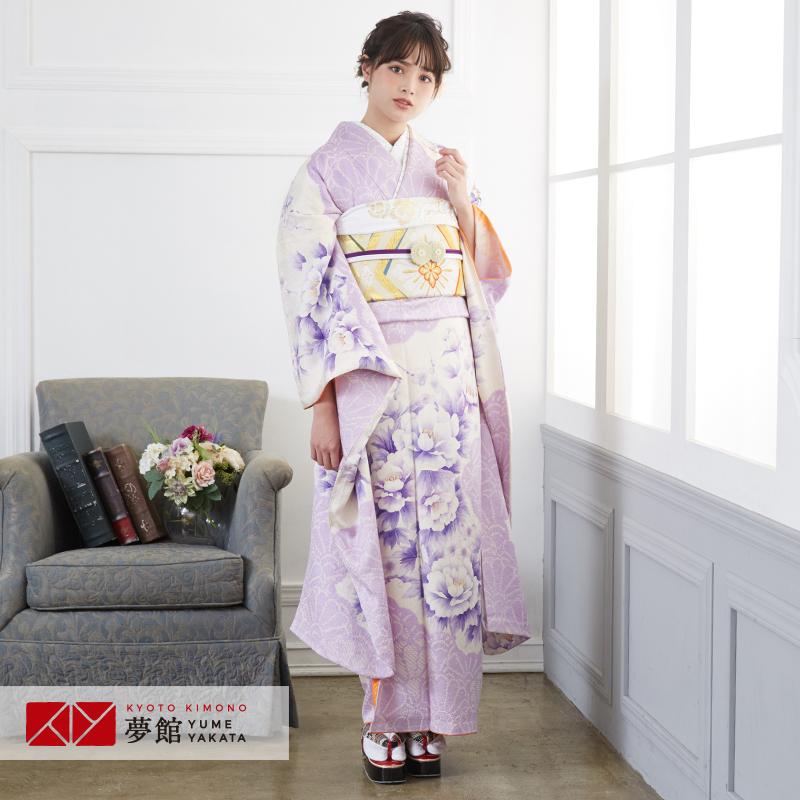 振袖 レンタル 成人式 結婚式 絞り 水彩 紫 牡丹に梅花(絹)(宅)モデル