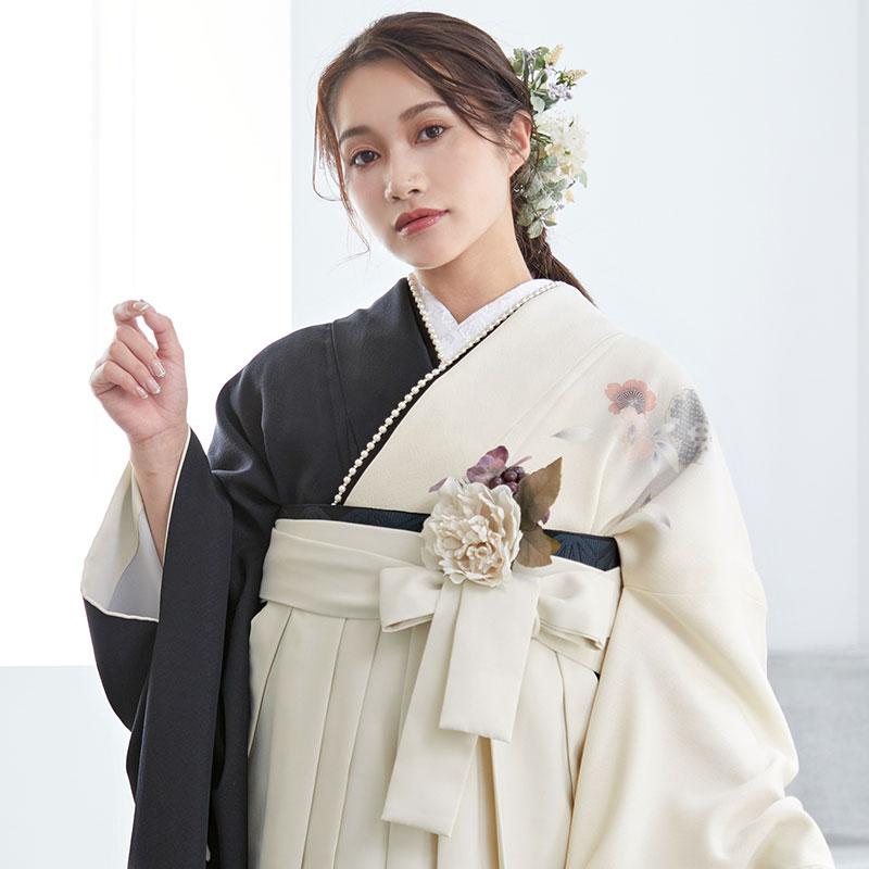 卒業式 袴セット オフホワイト 波に飛びうさぎ(絹)一点物 レンタル