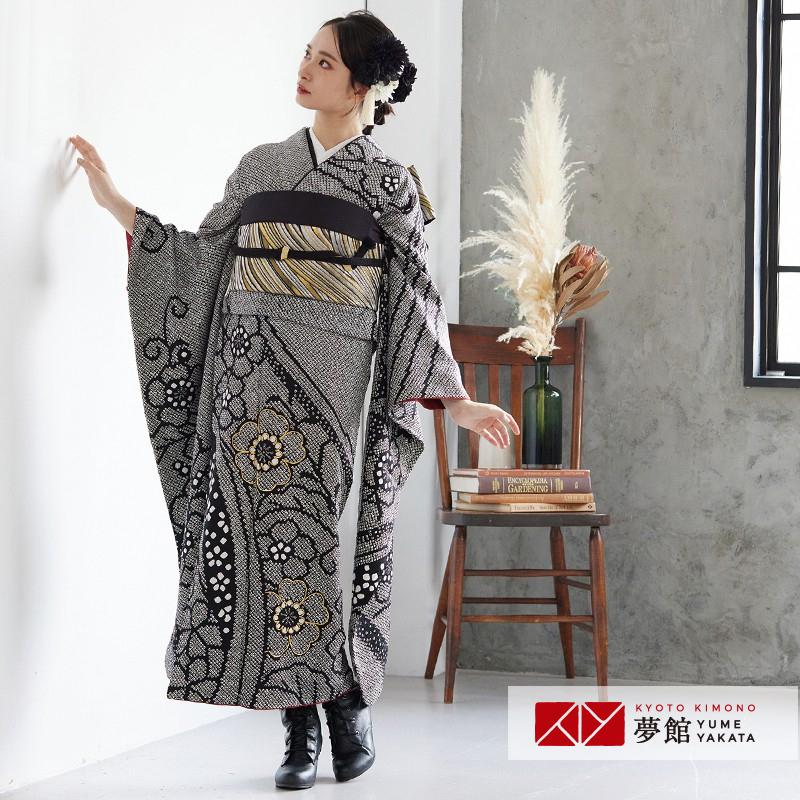 振袖レンタル 黒 総絞り金駒桜模様(絹) 成人式 結婚式 一点物 モデル