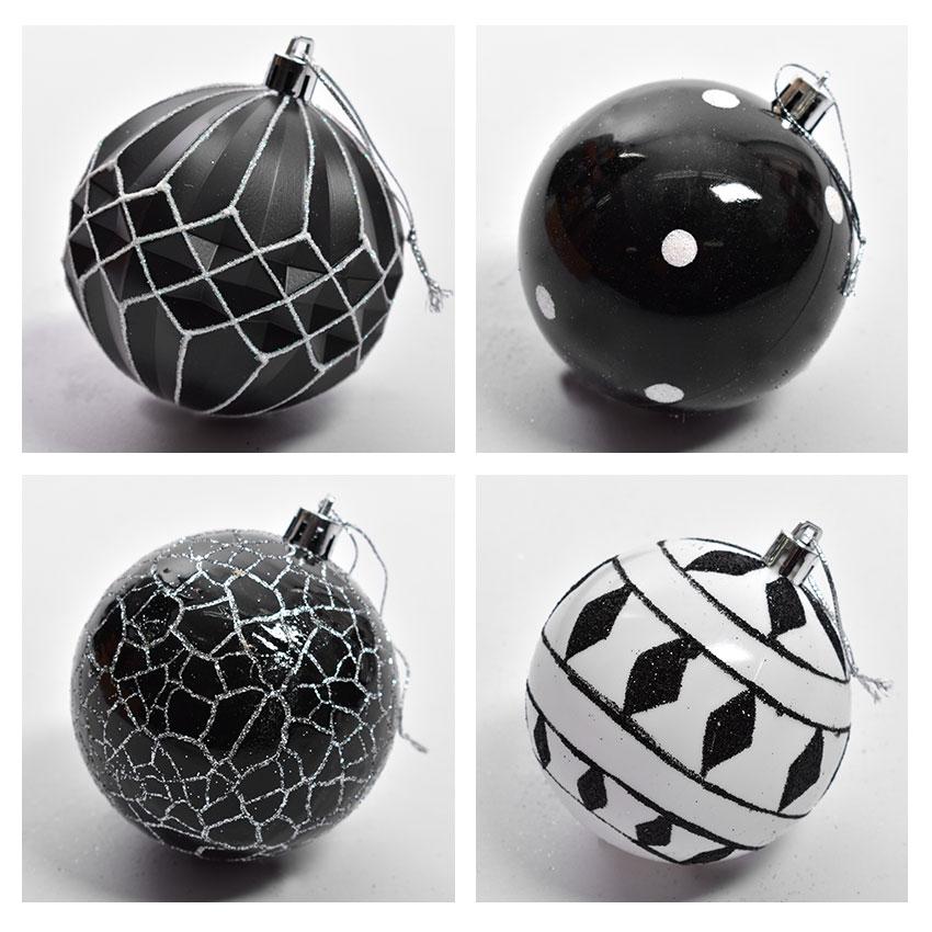 オーナメントツリー オーナメント 8cm 16個 セット ブラック 黒 白