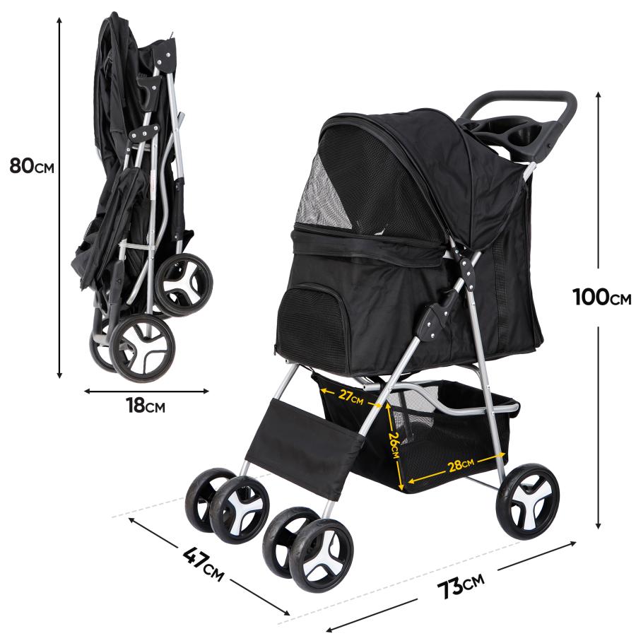 セール】人気 ペットカート 折りたたみ 防水 4輪 収納カゴ付き 耐荷重