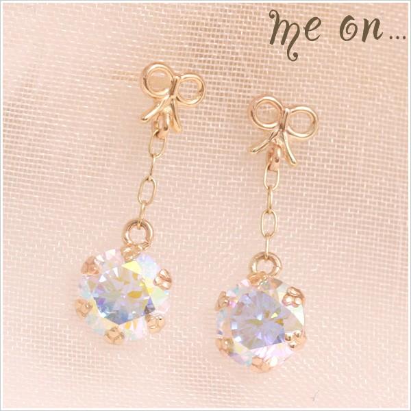 ピアス me on K10イエローゴールド リボンモチーフピアス