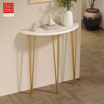 即日配送！花柄装飾 木製コンソールテーブル 半円形 即日配送！花柄