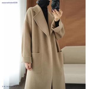 カシミヤ混上品ウールロングコート ウール リバーコート ダブル
