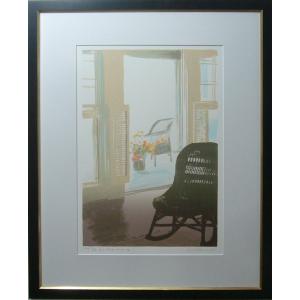 岡本 よし美 絵画 版画 木版画 人物画 花女童 送料無料 : アートフジ