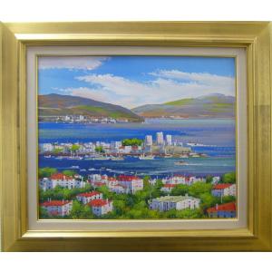 竹内敏彦 絵画 油絵 肉筆油絵 風景画 山麓の民家 F6 送料無料 : アート