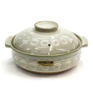 ○5ー6人用○ 日本製 萬古焼 土鍋 銀峯花三島 10号深型 : キッチン