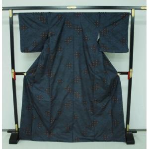 大幅値下げ！本場大島紬 0091 袷 難傷あり 純泥染 旗印 黒藍色系