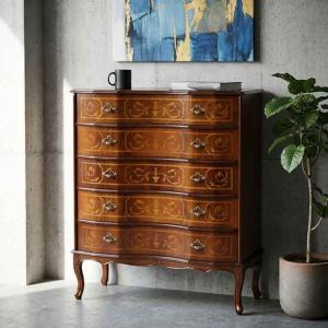 チェスト 木製 2段 完成品 58cm 象嵌 ロココ調 イタリア 家具 猫脚 丸