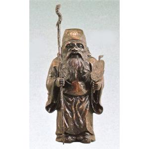 福禄寿の置物 木彫風福禄寿 般若純一郎作品 高岡銅器通販／送料無料