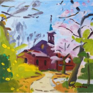 長岡 卓 「新緑の水面（大分県国東半島）」 油彩F6号 : 一枚の繪