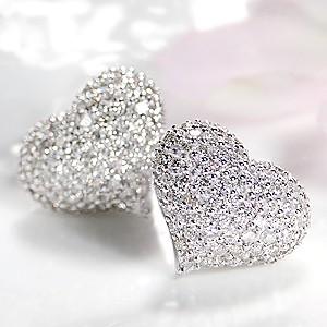 K18YG/WG/PG ゴールド ダイヤモンド ダイヤ ピアス ハート パヴェ 豪華