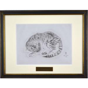 藤田嗣治 リトグラフ 額装 「 猫を抱く少女 」 レオナールフジタ 72