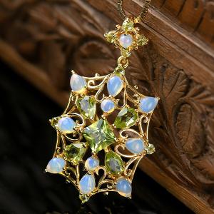 青メノウ カメオ ブローチペンダント K18YG Pt900 緻密な彫刻が美しい