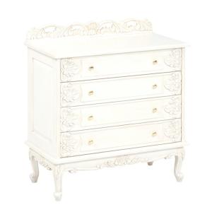 ロココ調 4段 チェスト 63cm幅 クラック仕上げ 白家具 アンティーク