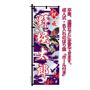 卒業 入学 等に変更可能 成人式 のぼり旗 黒帯 黒ポール付き 柄 109 銀