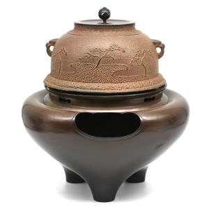 茶道具 風炉 切合風炉 切合釜 朝鮮風炉 真形釜据え 菊池政光作 高さ尺