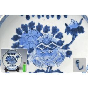 古伊万里 大皿 骨董品 ○名品 ≪ 鹿 月 花 ≫ 大明成化年製 染付 直径