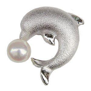 ブローチ ドルフィン イルカブローチ パール 真珠 ピンブローチ