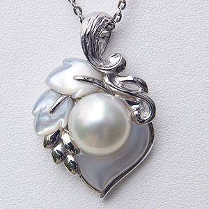 真珠 パール ネックレス 南洋白蝶真珠 白蝶貝入り シルバー チェーン