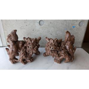 小橋川 昇 手捻這型獅子（白土焼締）＠小橋川陶芸 沖縄 置きもの