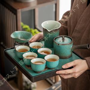 煎茶道具 煎茶器 煎茶器セット 萩焼き 天龍窯 湯のみ 6客 宝瓶 急須 湯
