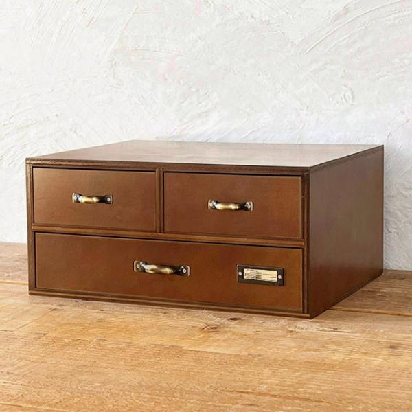 木製 卓上 A4 書類ケース おしゃれ アンティーク 引き出し収納 2段