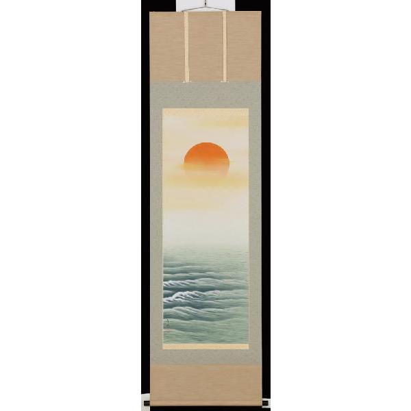 特価品】掛け軸 掛軸 日の出波◇大洞翠映（真筆・新品）尺八立 特価品