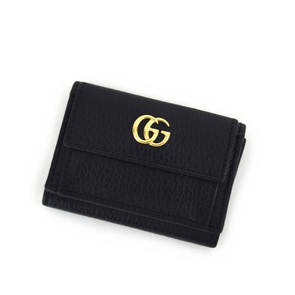 GUCCI / 三つ折り財布_GGマーモント/レザー/BLK/無地/メンズ GUCCI